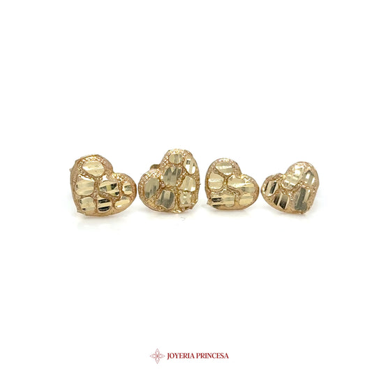 10K Gold Heart Stud Earrings with Textured Design