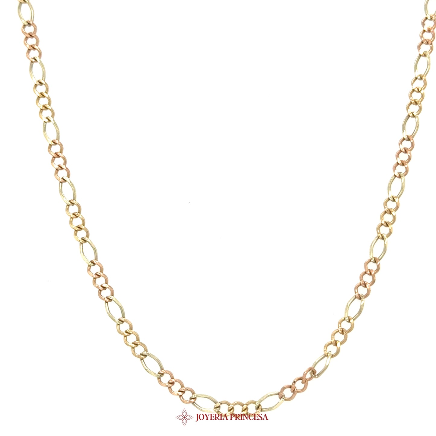 14K 20in 3mm Figaro Necklace with Rose Gold and Yellow Gold Links