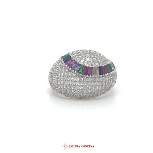 Silver Ring with Multicolor Stone Inlay