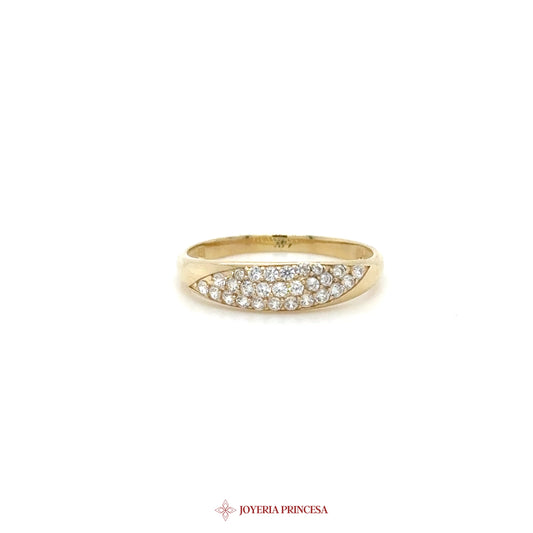 14K Gold Wave Motif Ring with CZ Stones