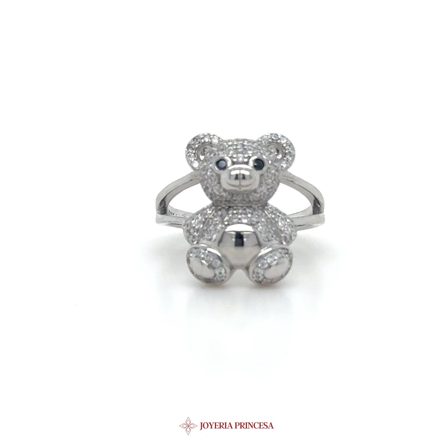 Silver Bear Motif Ring with Simulated Stones