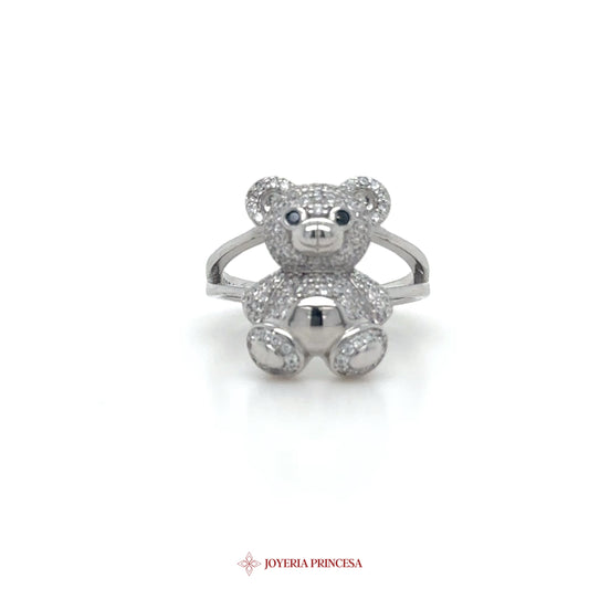 Silver Bear Motif Ring with Simulated Stones