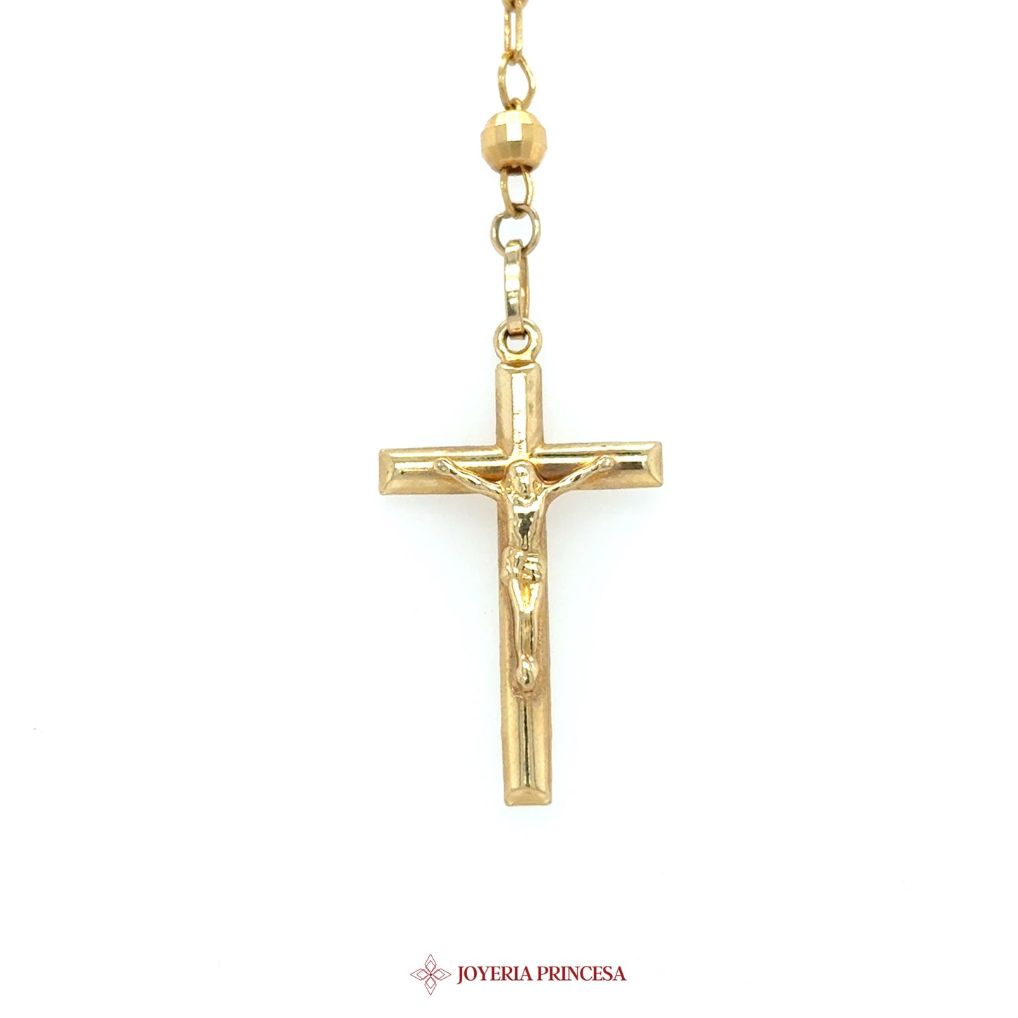 14K 24in 4.7mm Gold Crucifix Necklace with Rosary Beads