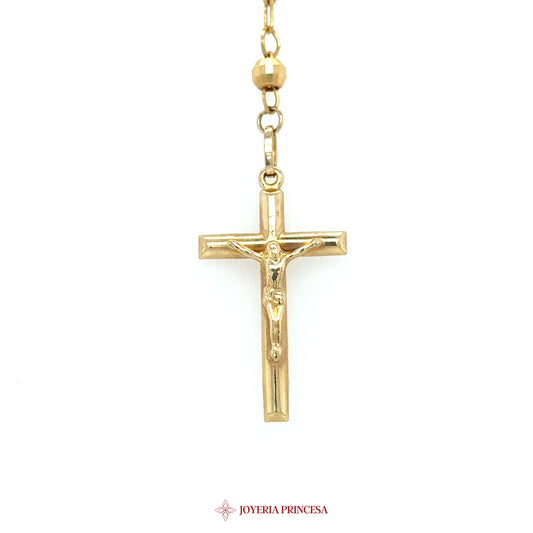 14K 24in 4.7mm Gold Crucifix Necklace with Rosary Beads