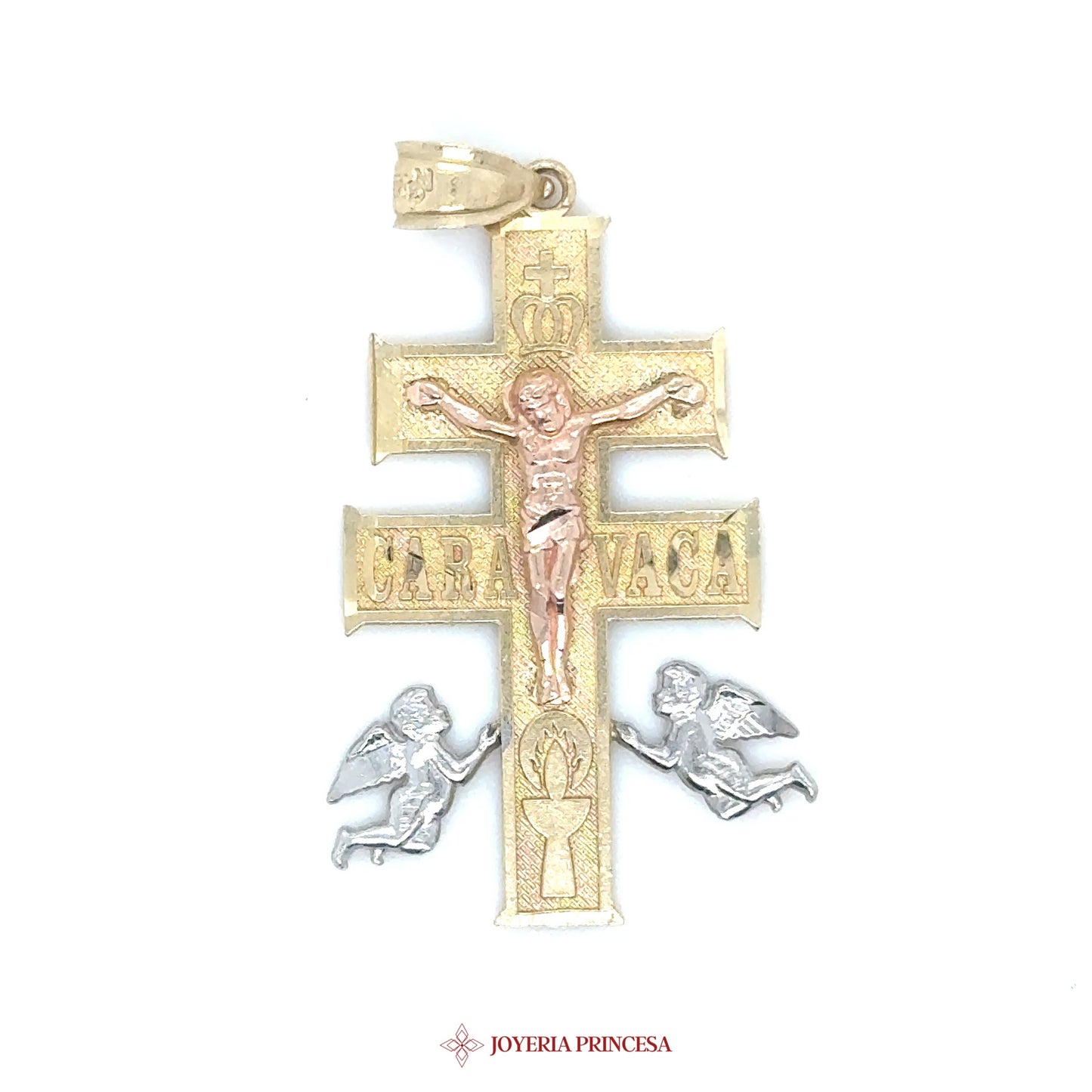 14K Gold & Silver Crucifix Pendant with Angels