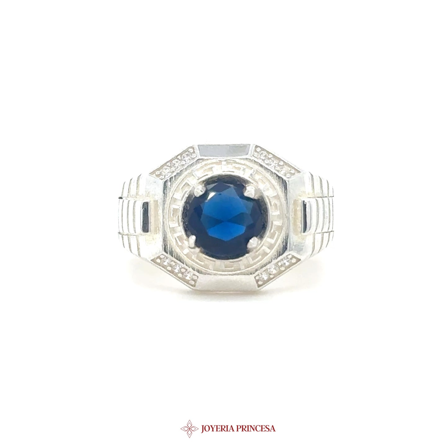 Silver Ring with Blue Stone and Accent Details