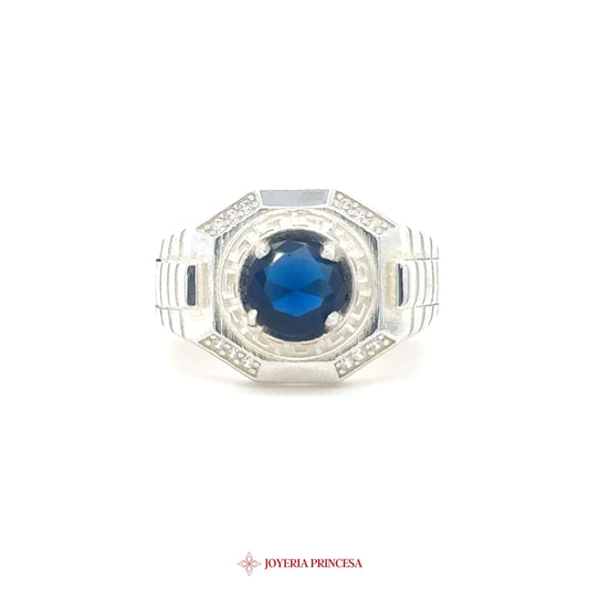 Silver Ring with Blue Stone and Accent Details