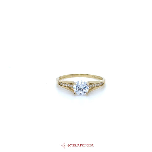 10K Gold Engagement Ring with CZ Center Stone and Side Accents (UN-2514)