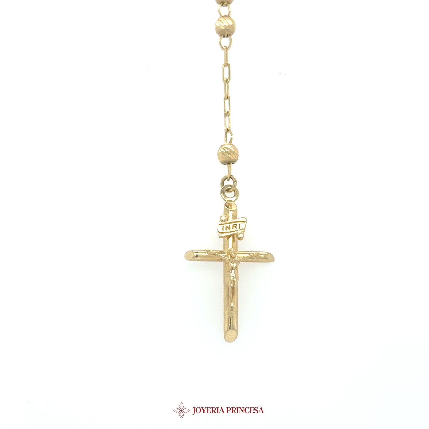 14K 26in 3.9mm Gold Rosary Necklace with Jesus Cross Motif