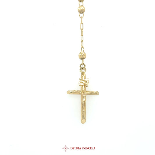 14K 26in 3.9mm Gold Rosary Necklace with Jesus Cross Motif