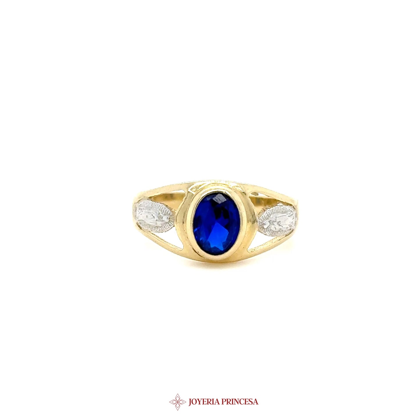 10K Virgen de Guadalupe Ring with Blue Stone
