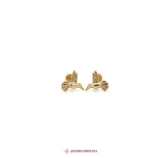 10K Gold Floral Stud Earrings with Leaf Motif