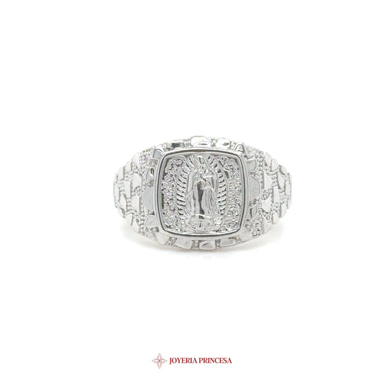 Silver Virgen de Guadalupe Ring with Nugget Design