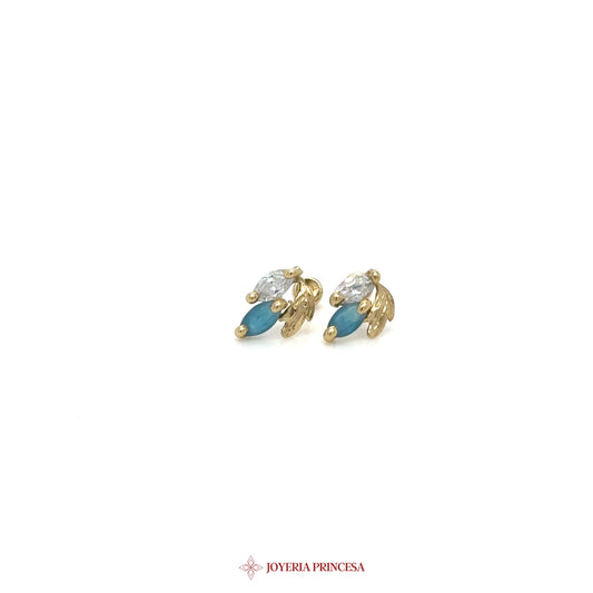 10K Gold Stud Earrings with Turquoise and CZ Stones