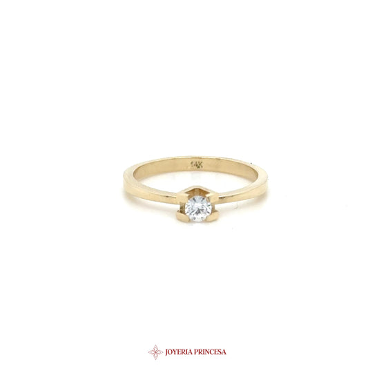 14K Gold Classic Solitaire Ring with Simulated Diamond