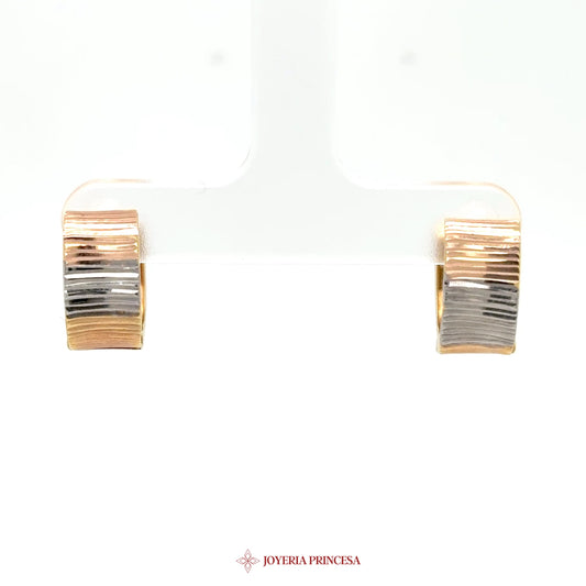 14K Gold Textured Huggie Earrings with Silver Accents (UN-2617)