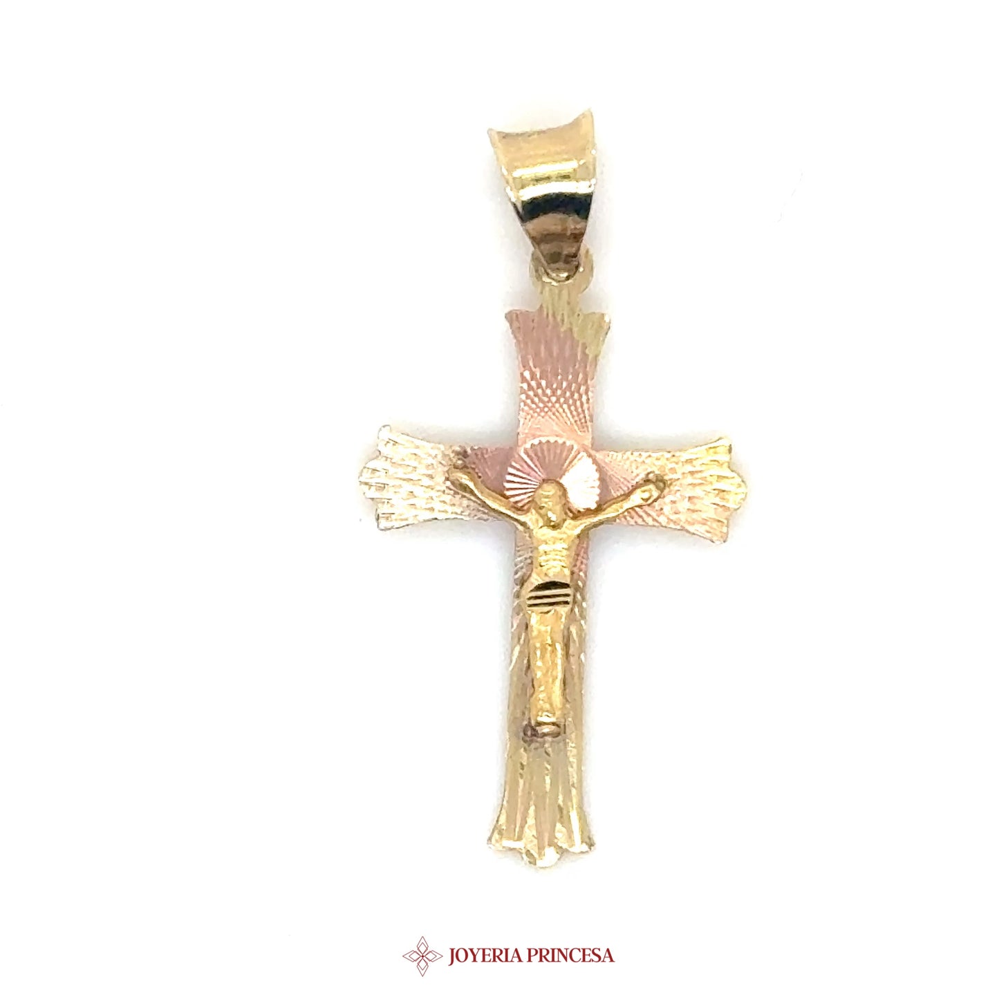 14K Gold Crucifix Pendant with Unique Textured Design