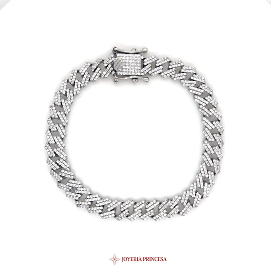 7.5in 8mm Silver Bracelet with Sparkling CZ Stones (UN-2827)