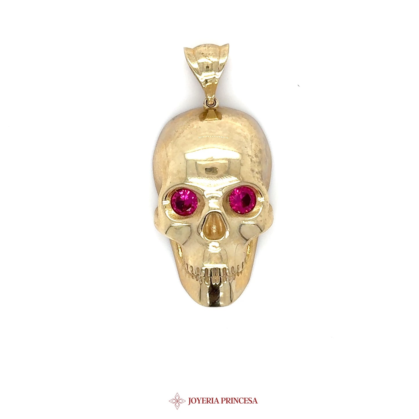 10K Gold Skull Pendant with Ruby Stones - New