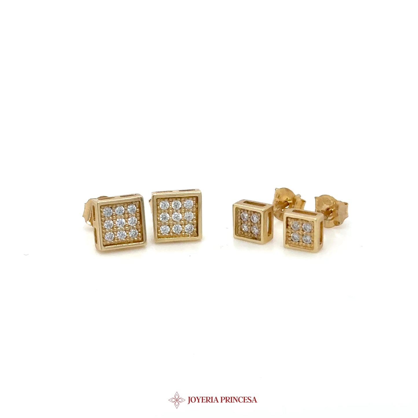 14K Gold Square Stud Earrings with CZ Stones (UN-2722)