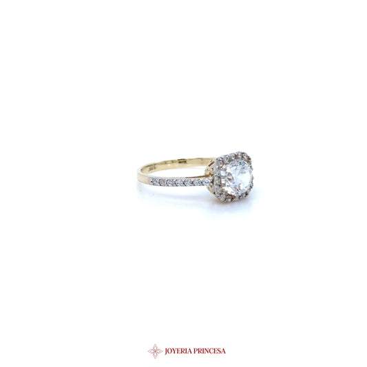 10K Engagement Ring with CZ Center Stone and Accents