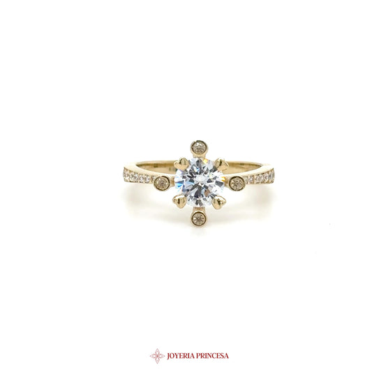 14K Gold Starburst Ring with Simulated Stones