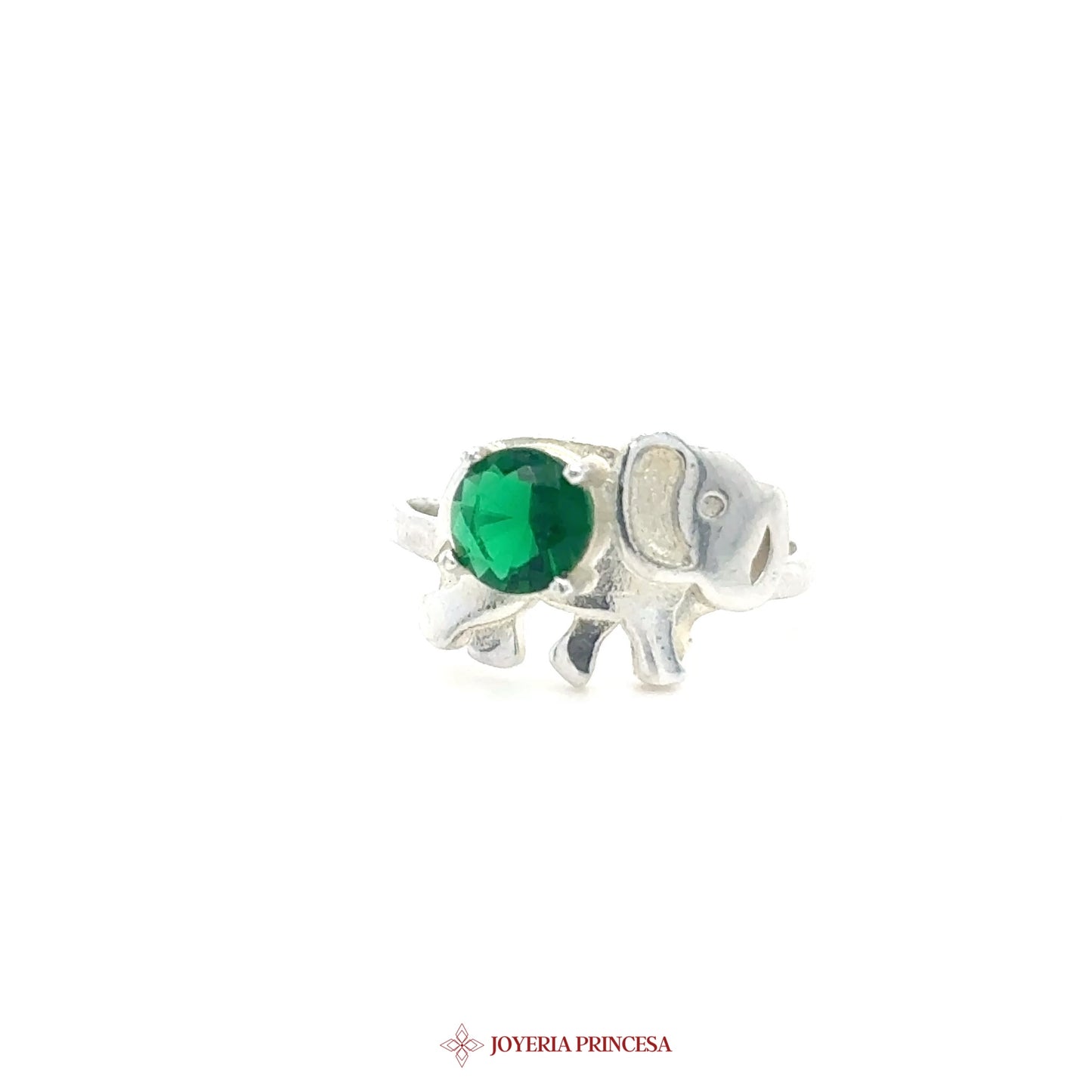 Silver Elephant Ring with Green Stone