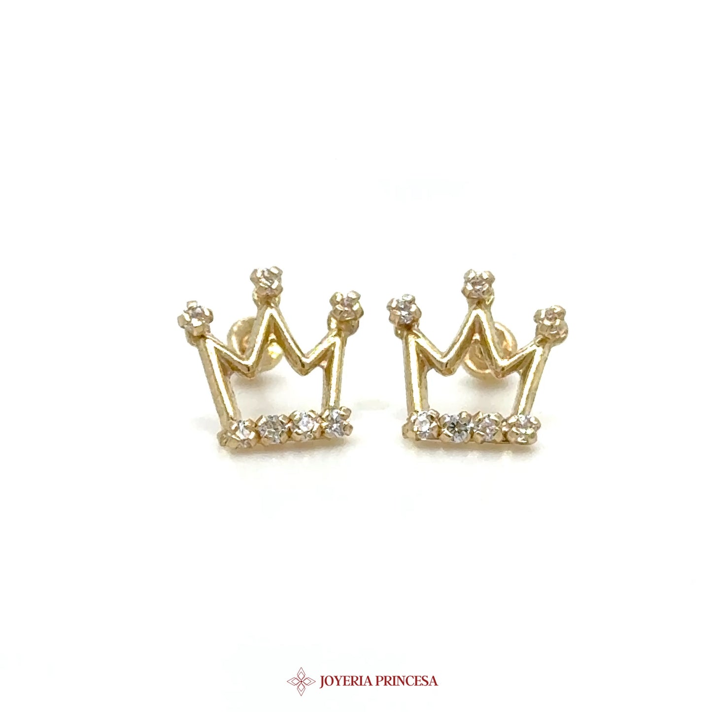 14K Gold Crown Stud Earrings with CZ Stones
