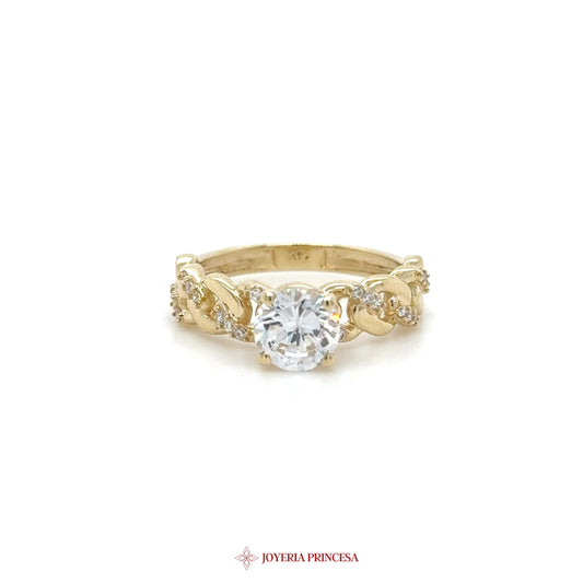 14K Gold Ring with Twisted Band and Center Stone