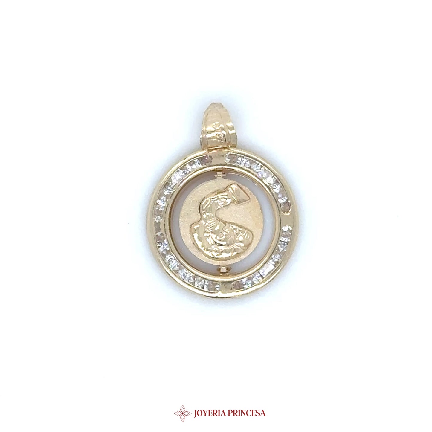 14K Gold Bautizo Pendant with CZ Stones