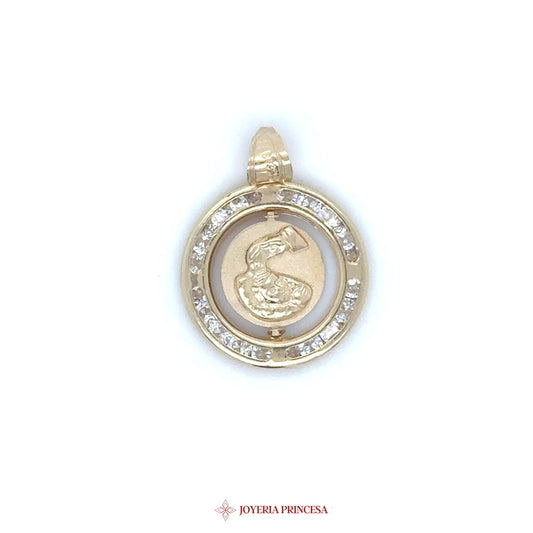 14K Gold Bautizo Pendant with CZ Stones