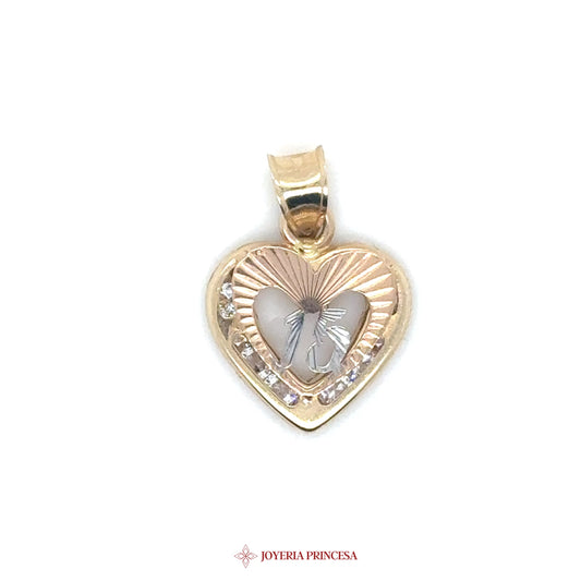14K Heart Pendant with Quinceañera Motif and CZ Stones