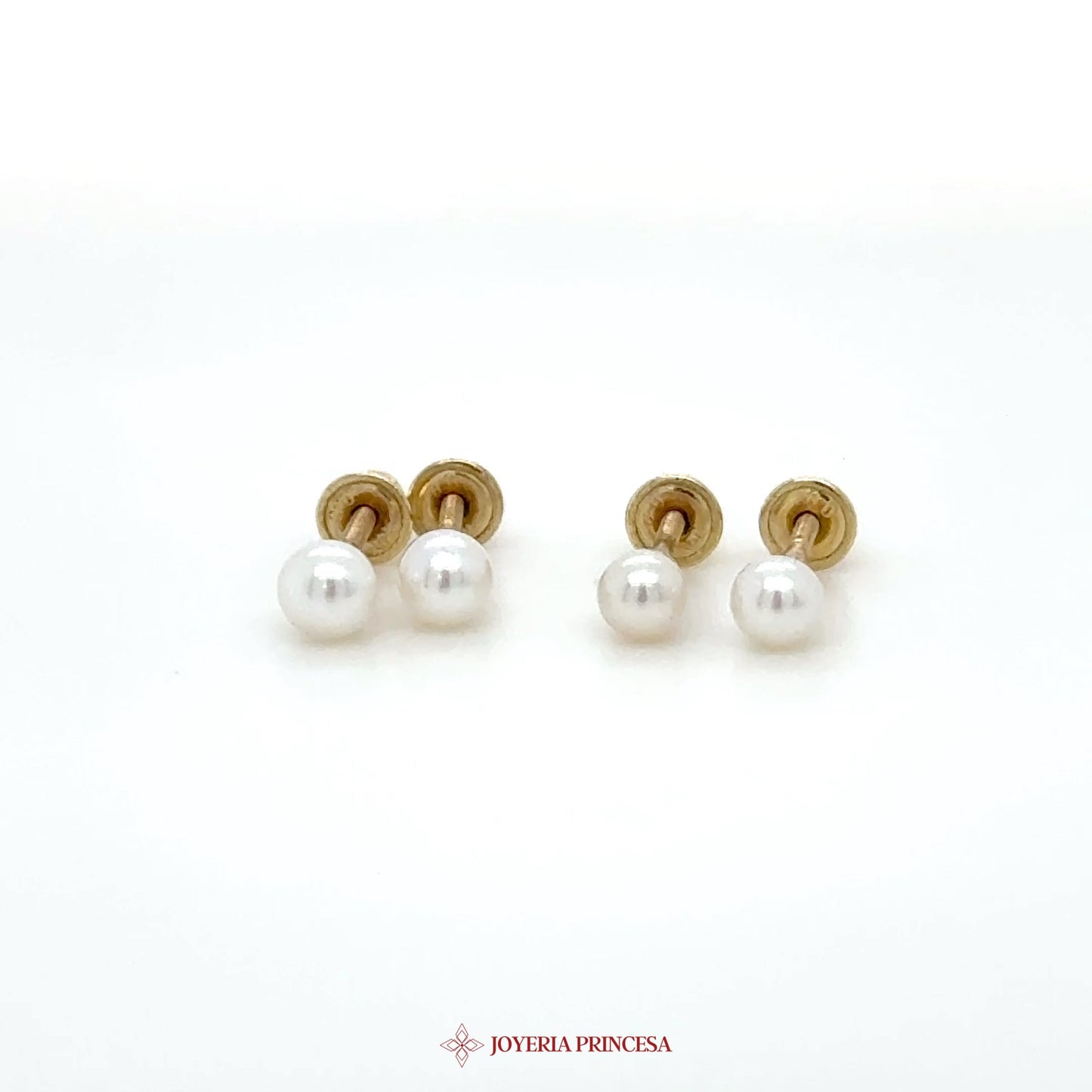 14K Pearl Stud Earrings with Golden Backing