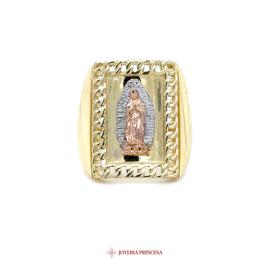 10K Virgen de Guadalupe Ring with Gold and Silver Motif
