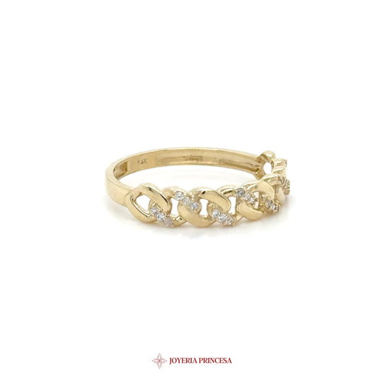 14K Gold Linked Band Ring with CZ Stones