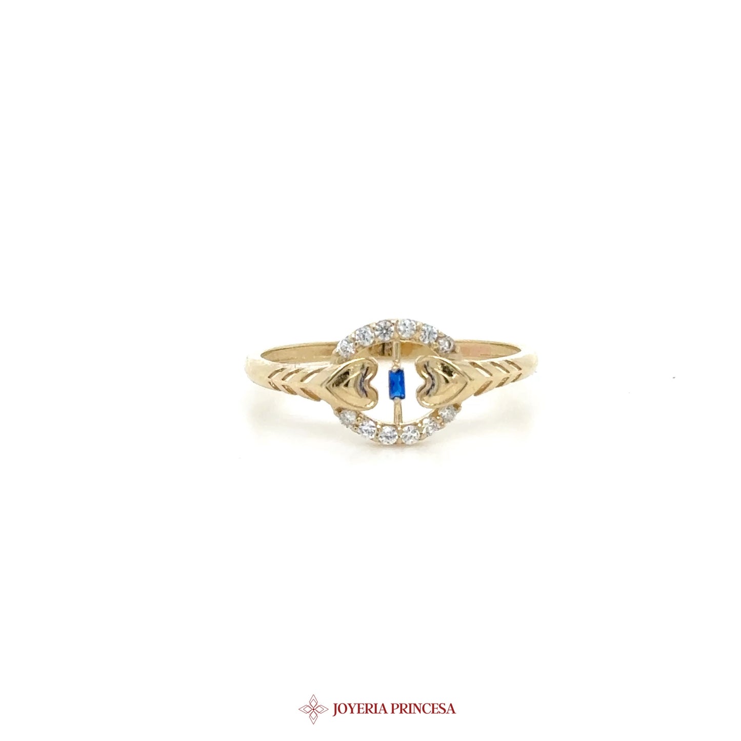 14K Gold Ring with Blue Stone and CZ Accents