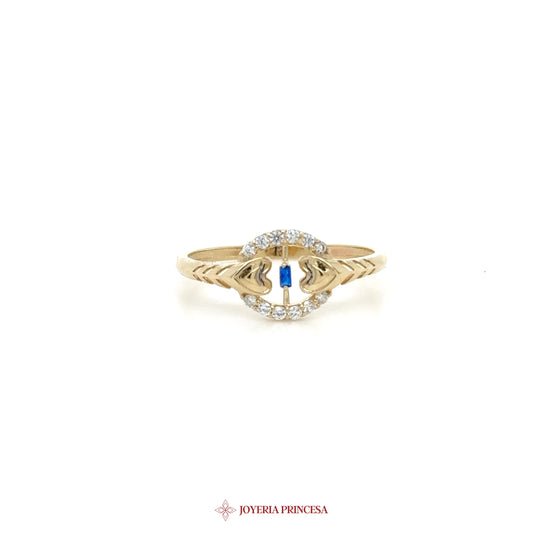 14K Gold Ring with Blue Stone and CZ Accents