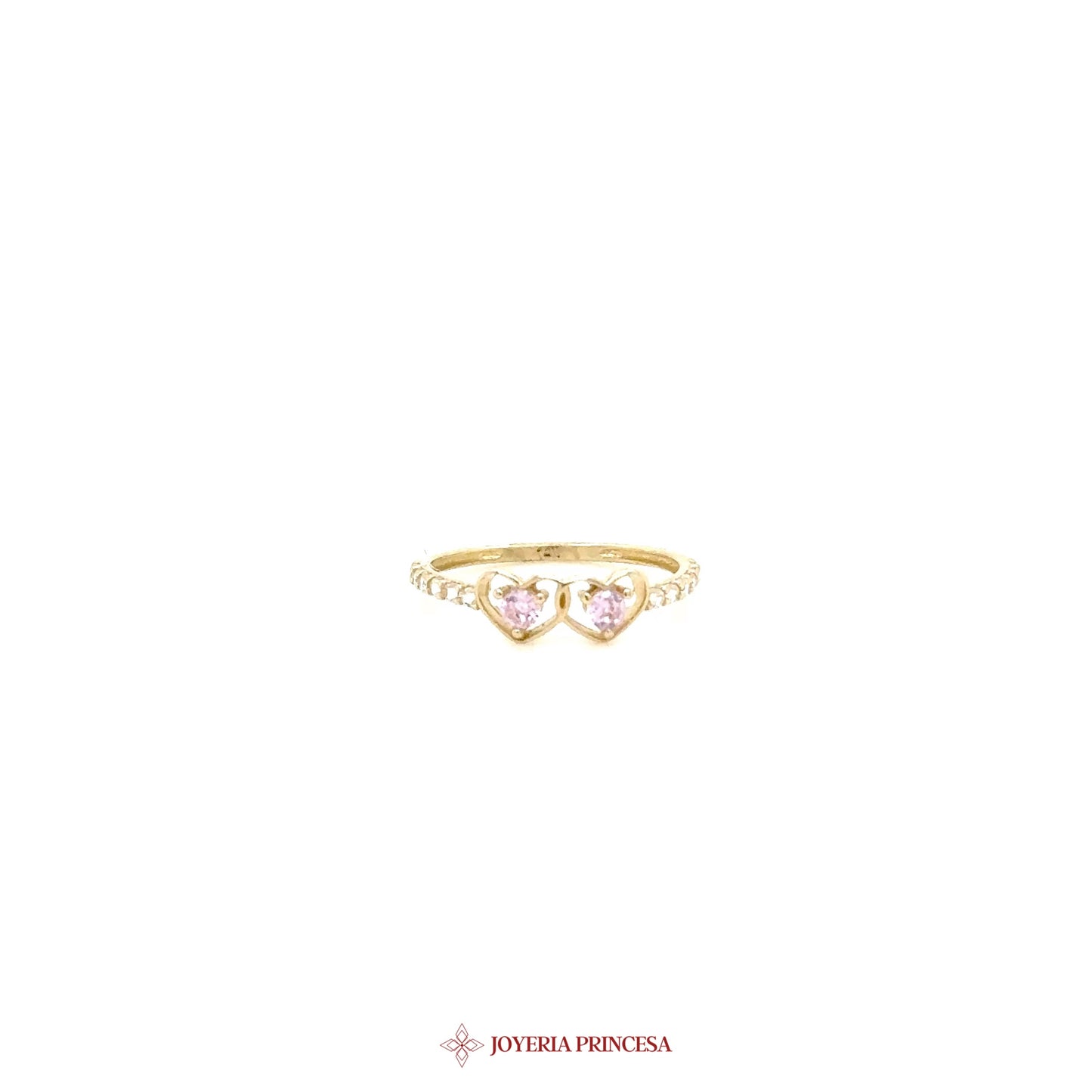 14K Heart Motif Ring with Pink Stones