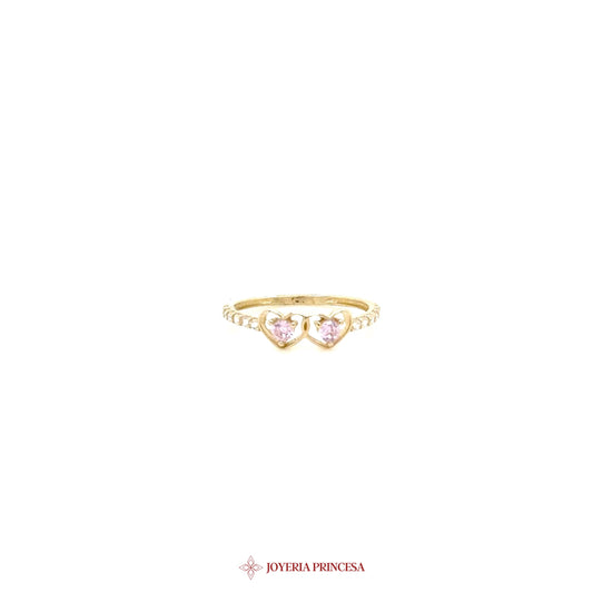 14K Heart Motif Ring with Pink Stones