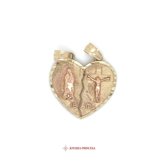 14K Virgen de Guadalupe Heart Pendant with Jesus Motif