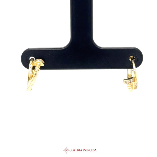 14K Gold Textured Huggie Earrings with Elegant Motif