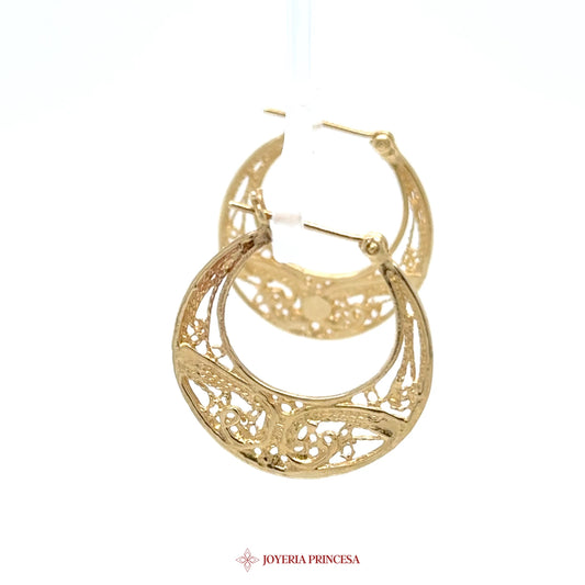 14K Gold Filigree Hoop Earrings