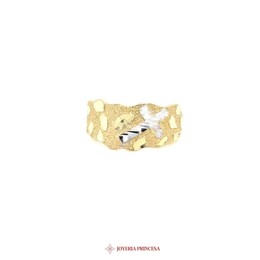 10K Gold Nugget Ring with Clear Stone Accents