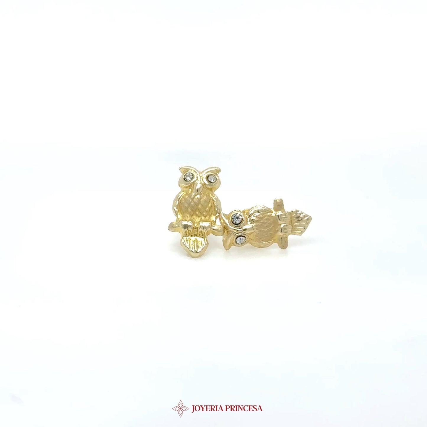10K Gold Owl Stud Earrings with CZ Stones