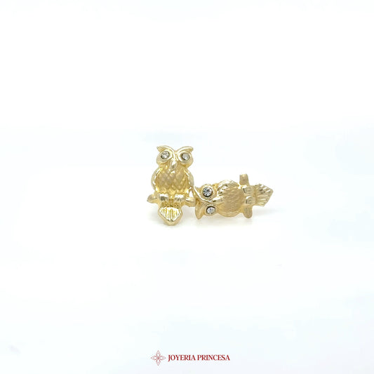 10K Gold Owl Stud Earrings with CZ Stones
