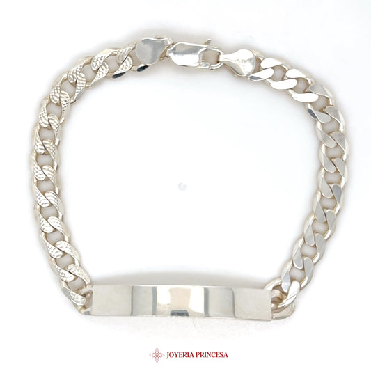 Silver Bracelet - Classic Curb Chain with Polished Bar