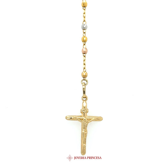 14K 20in 2.8mm Rosary Necklace with Jesus Crucifix and Colorful Beads