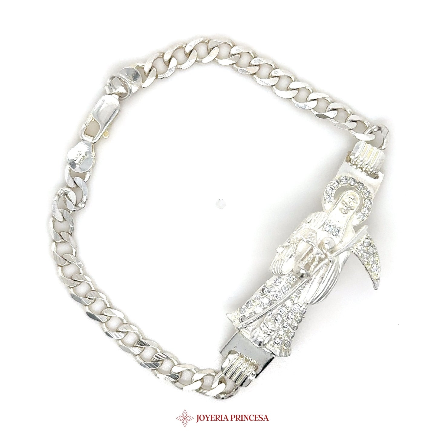 Silver Santa Muerte Bracelet with CZ Stones