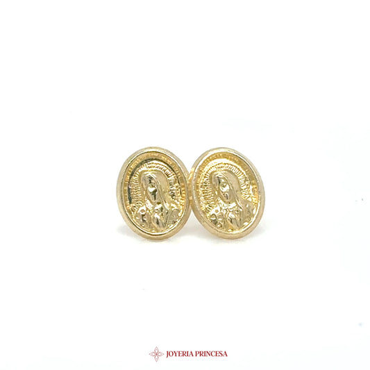 10K Gold Oval Virgin Mary Stud Earrings