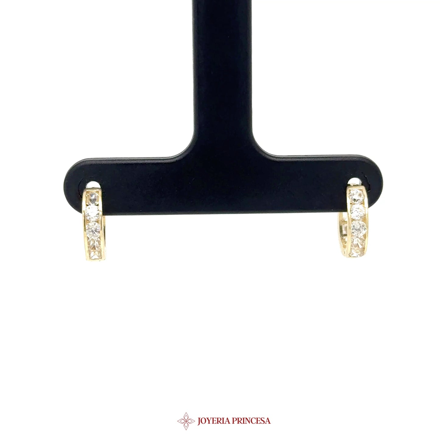 14K Yellow Gold Huggie Earrings with Simulated Diamonds